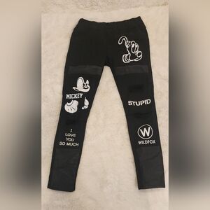 Black Graphic Skinny Pants 100%cotton Stretch.Leggings Style